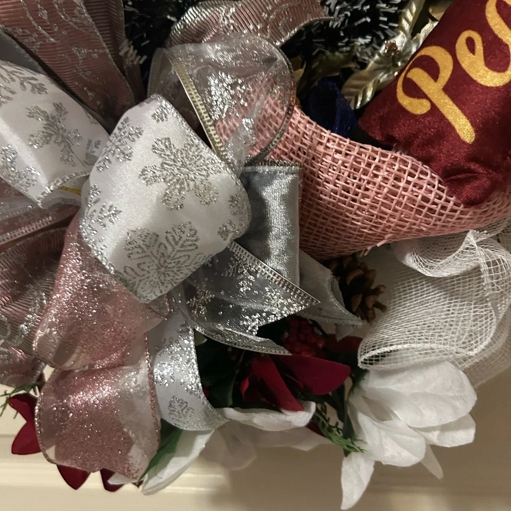 Festive Holiday Wreath with Pink and Gold Accents